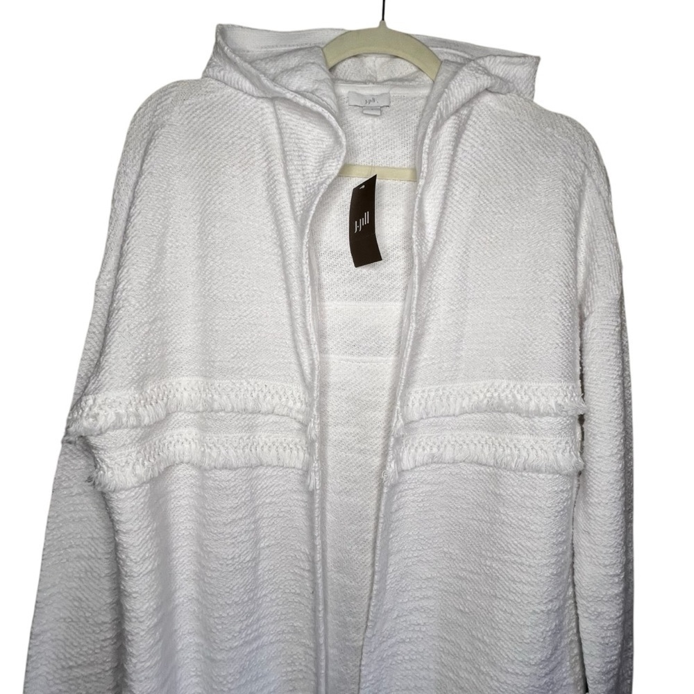 J. Jill 100% Cotton Open Front Long Line Fringed Hoodie Size Small NWT - Picture 3 of 9